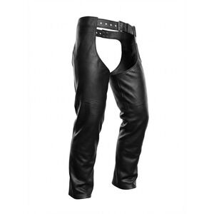 Vintage FMC Leather Chaps Size XS Black Biker Motorcycle Snap Leg Pants Gear
